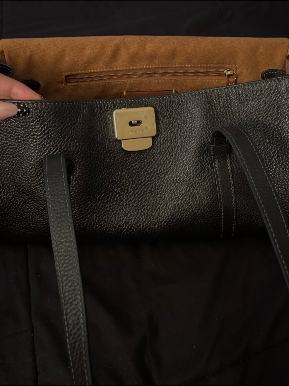 Coach Black Pebbled Leather Tote with Gold Logo Accent Bridget coach bag - Picture 2 of 7